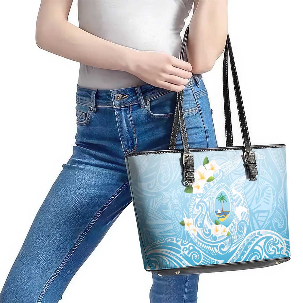 Guam Fishhook Mix Guasali Flowers Leather Tote Bag Dreaming Turquoise LT7 - Polynesian Pride