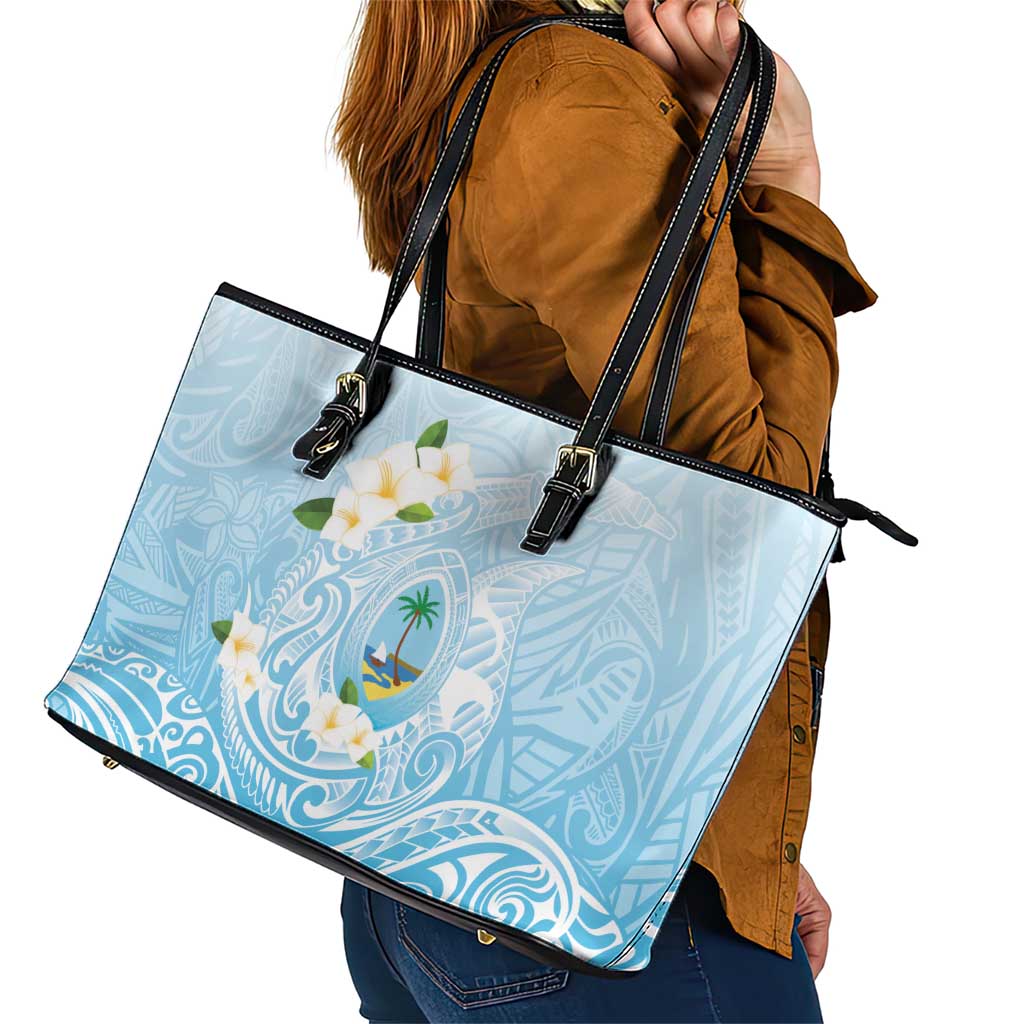 Guam Fishhook Mix Guasali Flowers Leather Tote Bag Dreaming Turquoise LT7 - Polynesian Pride