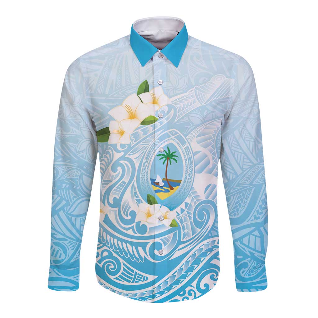 Guam Fishhook Mix Guasali Flowers Long Sleeve Button Shirt Dreaming Turquoise LT7 Unisex Turquoise - Polynesian Pride