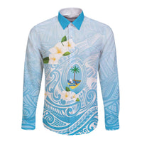 Guam Fishhook Mix Guasali Flowers Long Sleeve Button Shirt Dreaming Turquoise LT7 Unisex Turquoise - Polynesian Pride
