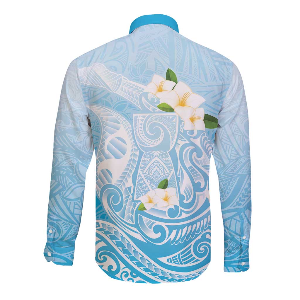 Guam Fishhook Mix Guasali Flowers Long Sleeve Button Shirt Dreaming Turquoise LT7 - Polynesian Pride