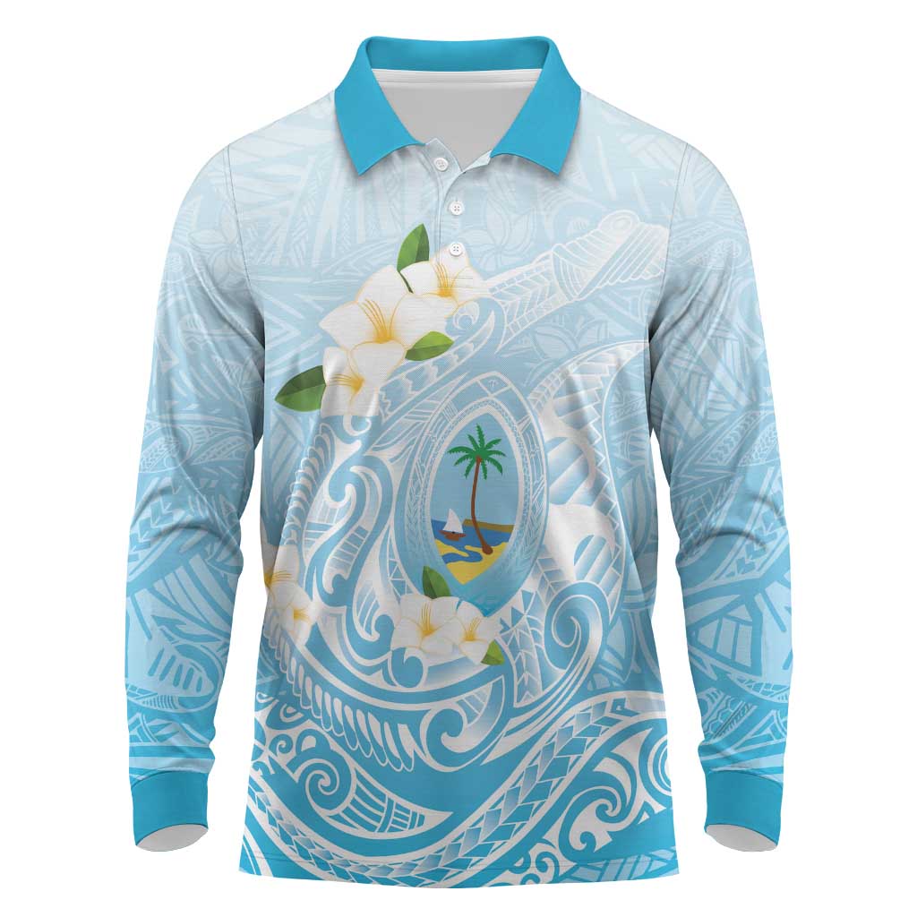 Guam Fishhook Mix Guasali Flowers Long Sleeve Polo Shirt Dreaming Turquoise LT7 Turquoise - Polynesian Pride