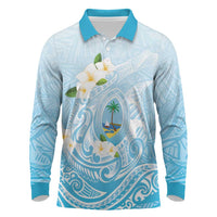 Guam Fishhook Mix Guasali Flowers Long Sleeve Polo Shirt Dreaming Turquoise LT7 Turquoise - Polynesian Pride