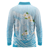 Guam Fishhook Mix Guasali Flowers Long Sleeve Polo Shirt Dreaming Turquoise LT7 - Polynesian Pride