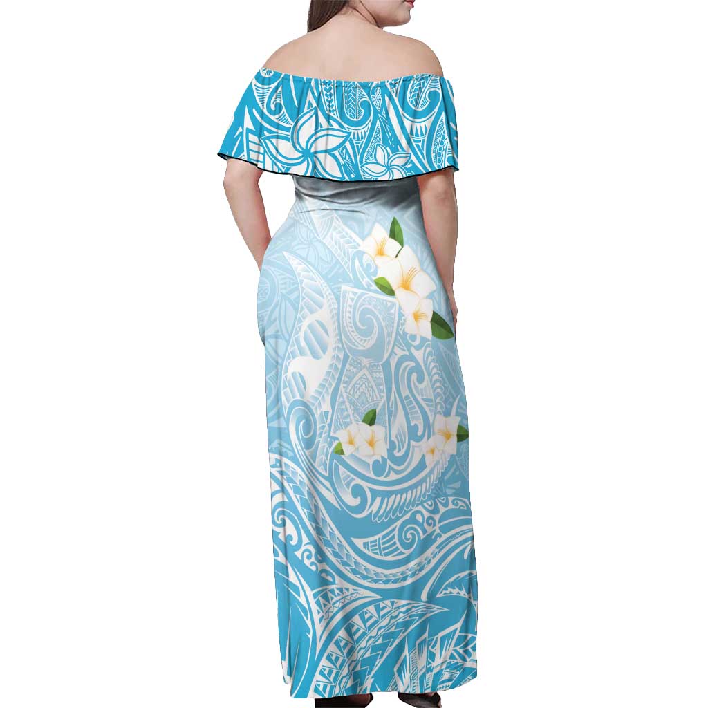 Guam Fishhook Mix Guasali Flowers Off Shoulder Maxi Dress Dreaming Turquoise LT7 - Polynesian Pride