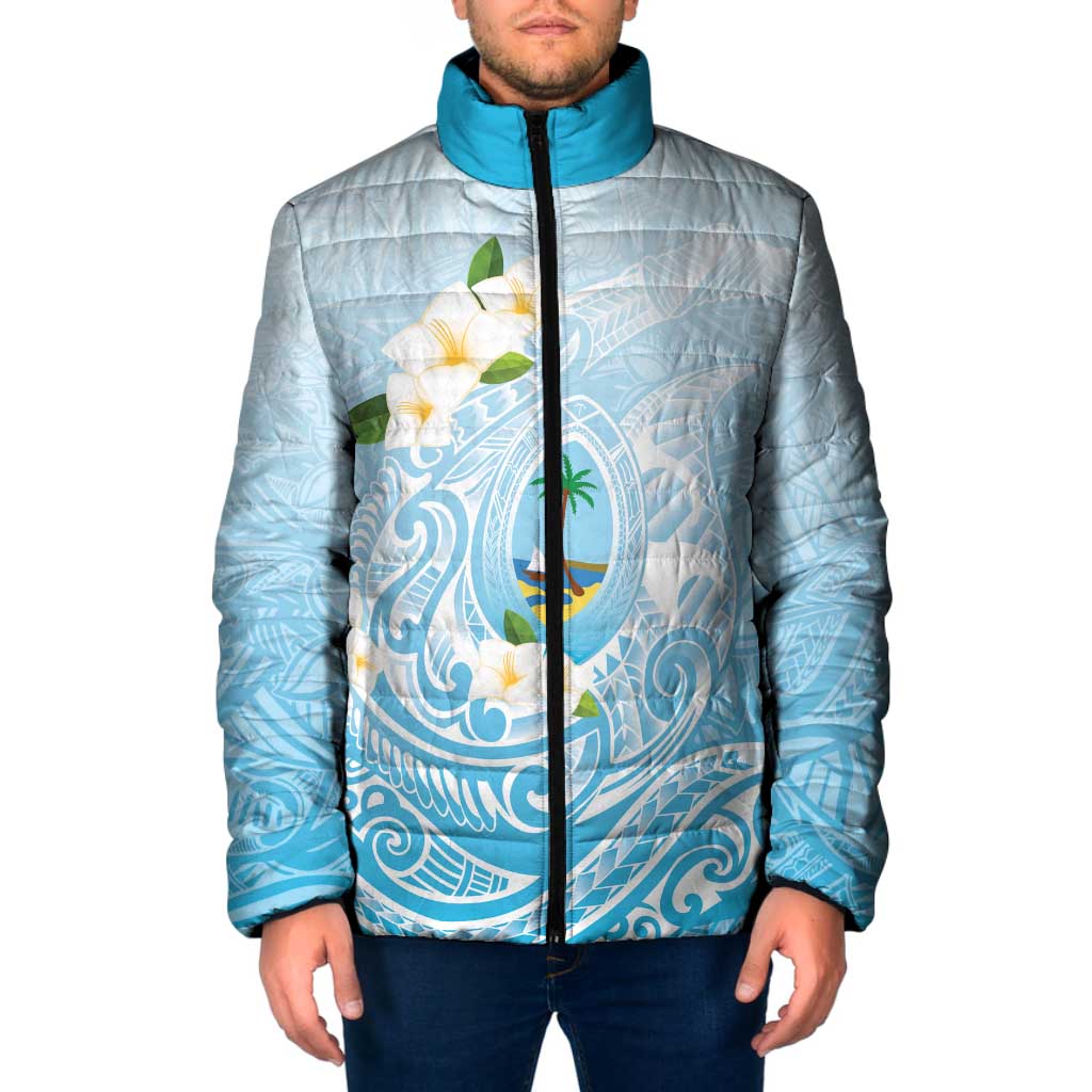 Guam Fishhook Mix Guasali Flowers Padded Jacket Dreaming Turquoise LT7 Men Turquoise - Polynesian Pride