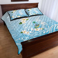 Guam Fishhook Mix Guasali Flowers Quilt Bed Set Dreaming Turquoise LT7 - Polynesian Pride