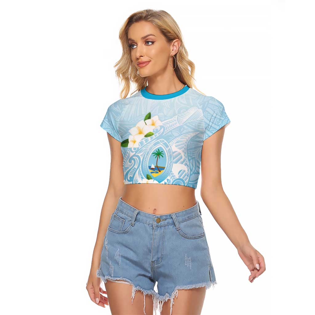 Guam Fishhook Mix Guasali Flowers Raglan Cropped T Shirt Dreaming Turquoise LT7 Female Turquoise - Polynesian Pride