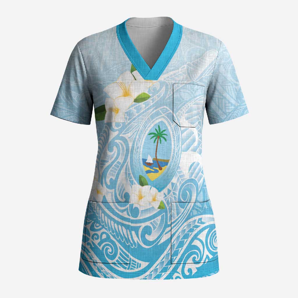 Guam Fishhook Mix Guasali Flowers Scrub Top Dreaming Turquoise LT7 Adult Turquoise - Polynesian Pride