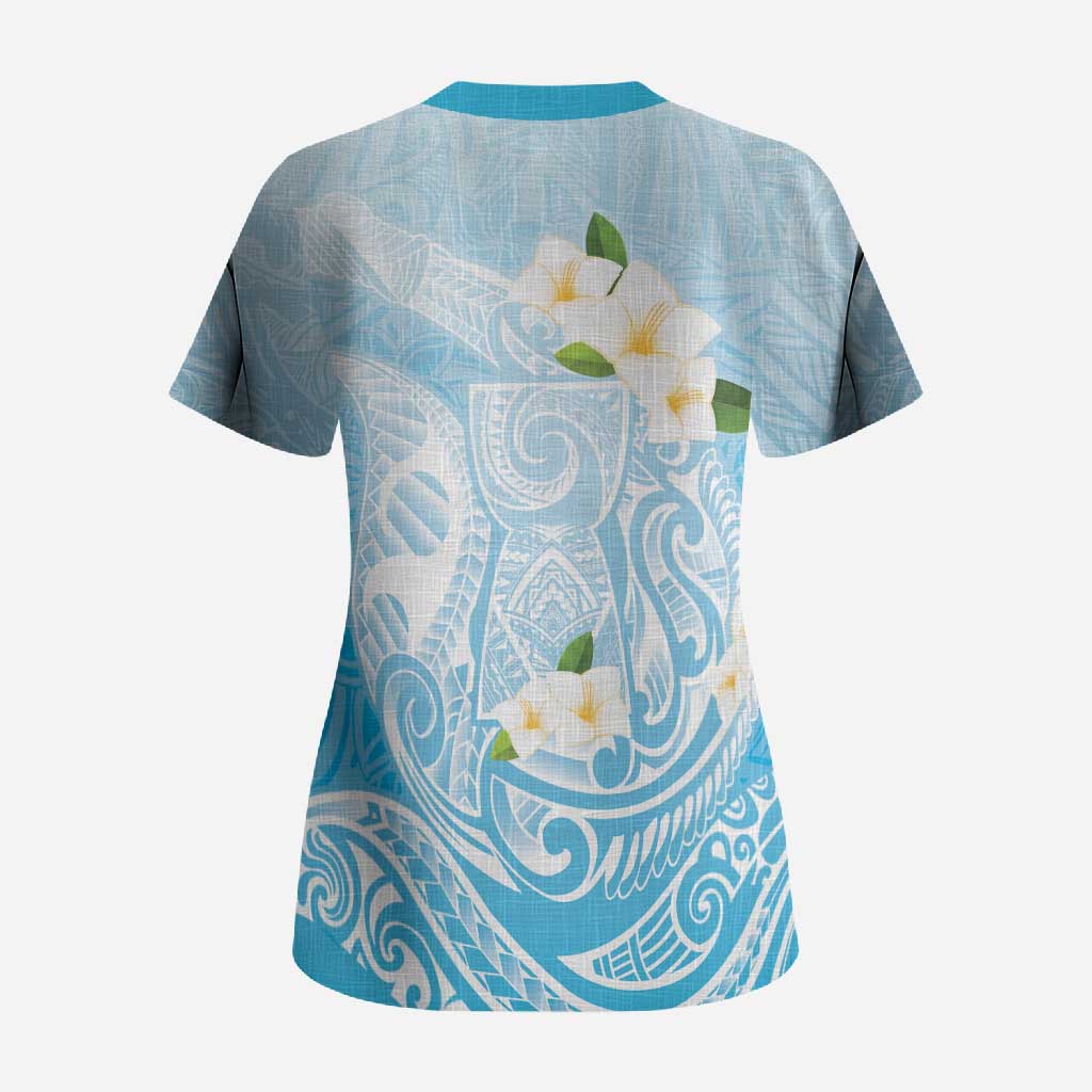 Guam Fishhook Mix Guasali Flowers Scrub Top Dreaming Turquoise LT7 - Polynesian Pride