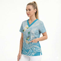 Guam Fishhook Mix Guasali Flowers Scrub Top Dreaming Turquoise LT7 - Polynesian Pride