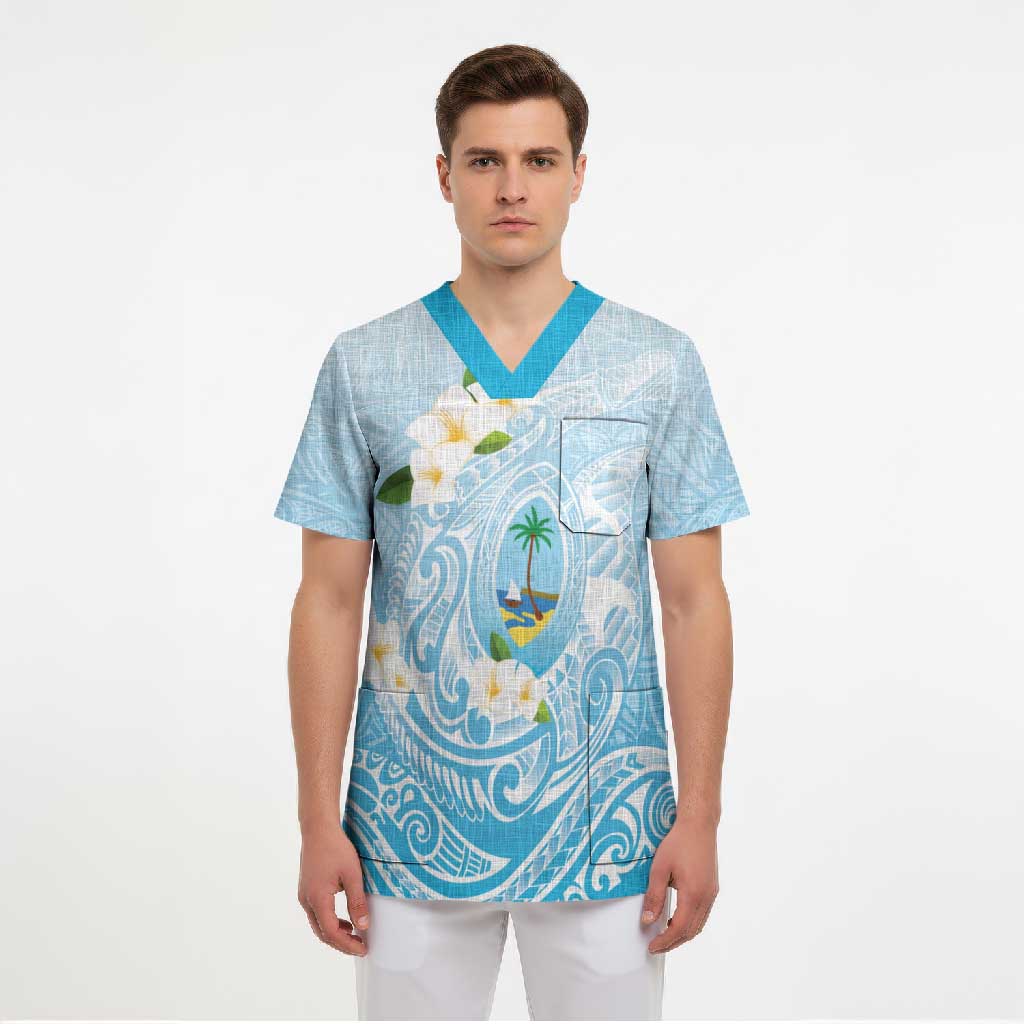 Guam Fishhook Mix Guasali Flowers Scrub Top Dreaming Turquoise LT7 - Polynesian Pride