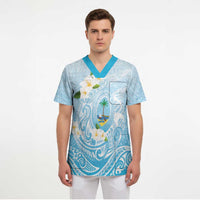 Guam Fishhook Mix Guasali Flowers Scrub Top Dreaming Turquoise LT7 - Polynesian Pride