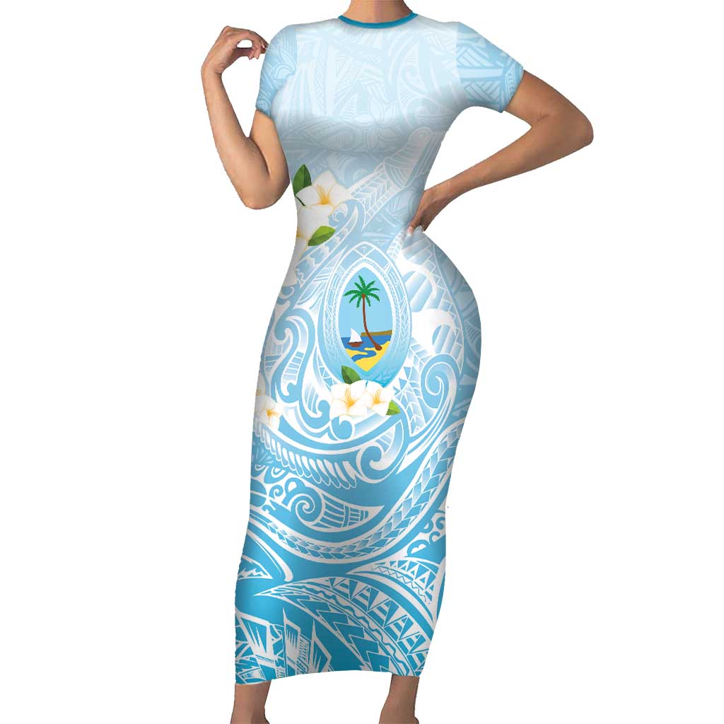 Guam Fishhook Mix Guasali Flowers Short Sleeve Bodycon Dress Dreaming Turquoise
