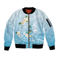 Guam Fishhook Mix Guasali Flowers Sleeve Zip Bomber Jacket Dreaming Turquoise LT7 Unisex Turquoise - Polynesian Pride