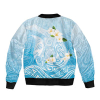 Guam Fishhook Mix Guasali Flowers Sleeve Zip Bomber Jacket Dreaming Turquoise LT7 - Polynesian Pride