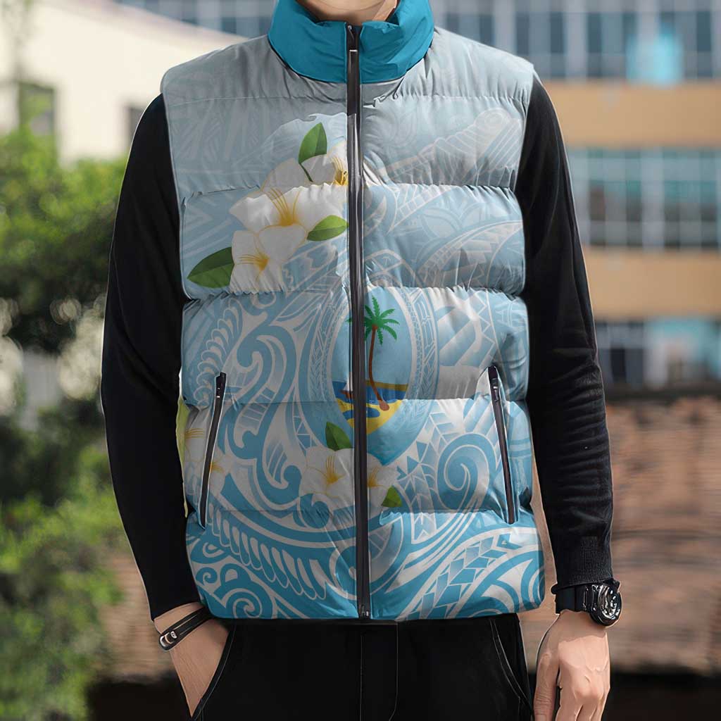 Guam Fishhook Mix Guasali Flowers Sleeveless Puffer Jacket Dreaming Turquoise