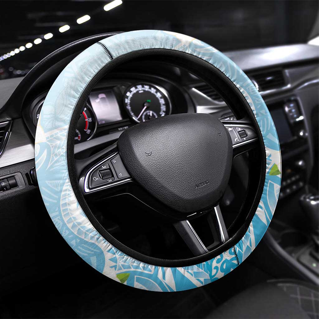Guam Fishhook Mix Guasali Flowers Steering Wheel Cover Dreaming Turquoise LT7 Universal Fit Turquoise - Polynesian Pride