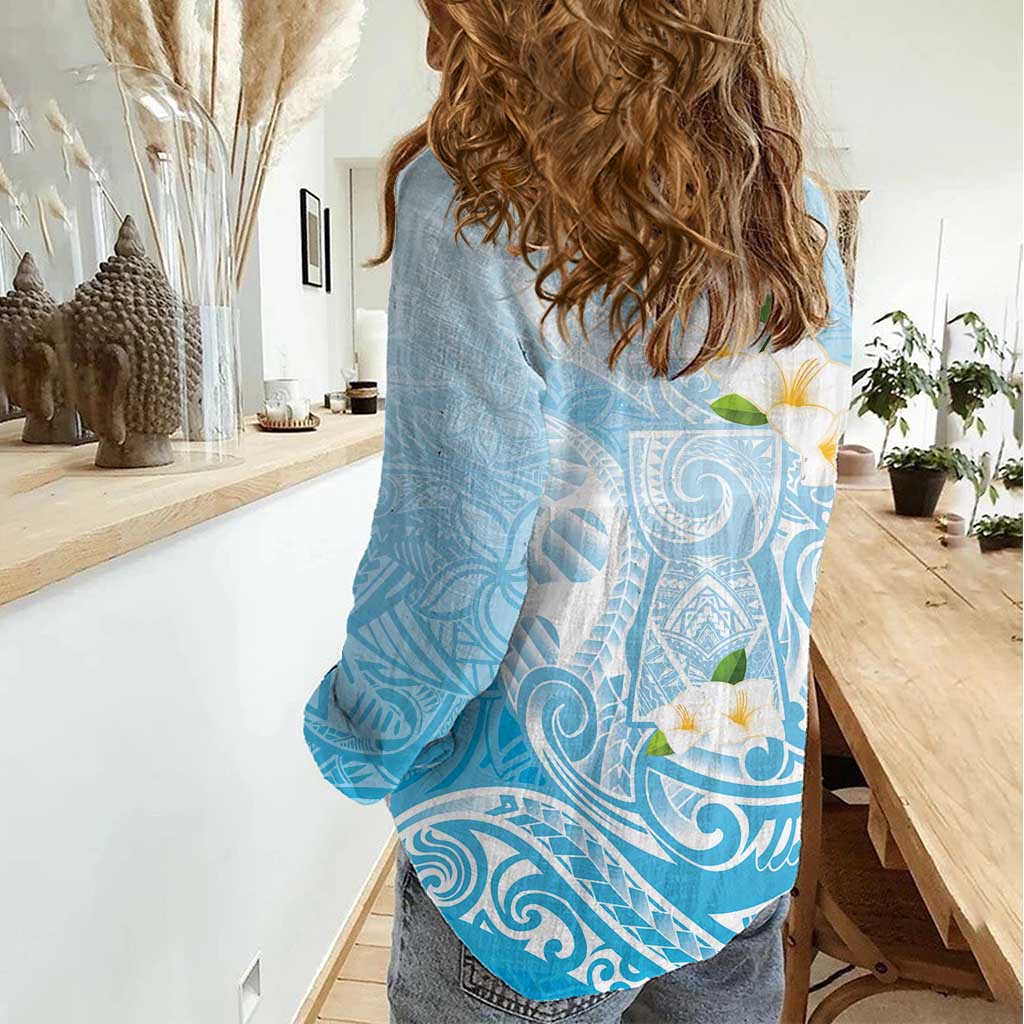 Guam Fishhook Mix Guasali Flowers Women Casual Shirt Dreaming Turquoise LT7 - Polynesian Pride