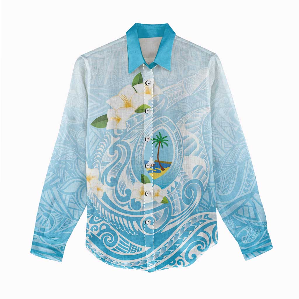 Guam Fishhook Mix Guasali Flowers Women Casual Shirt Dreaming Turquoise LT7 - Polynesian Pride