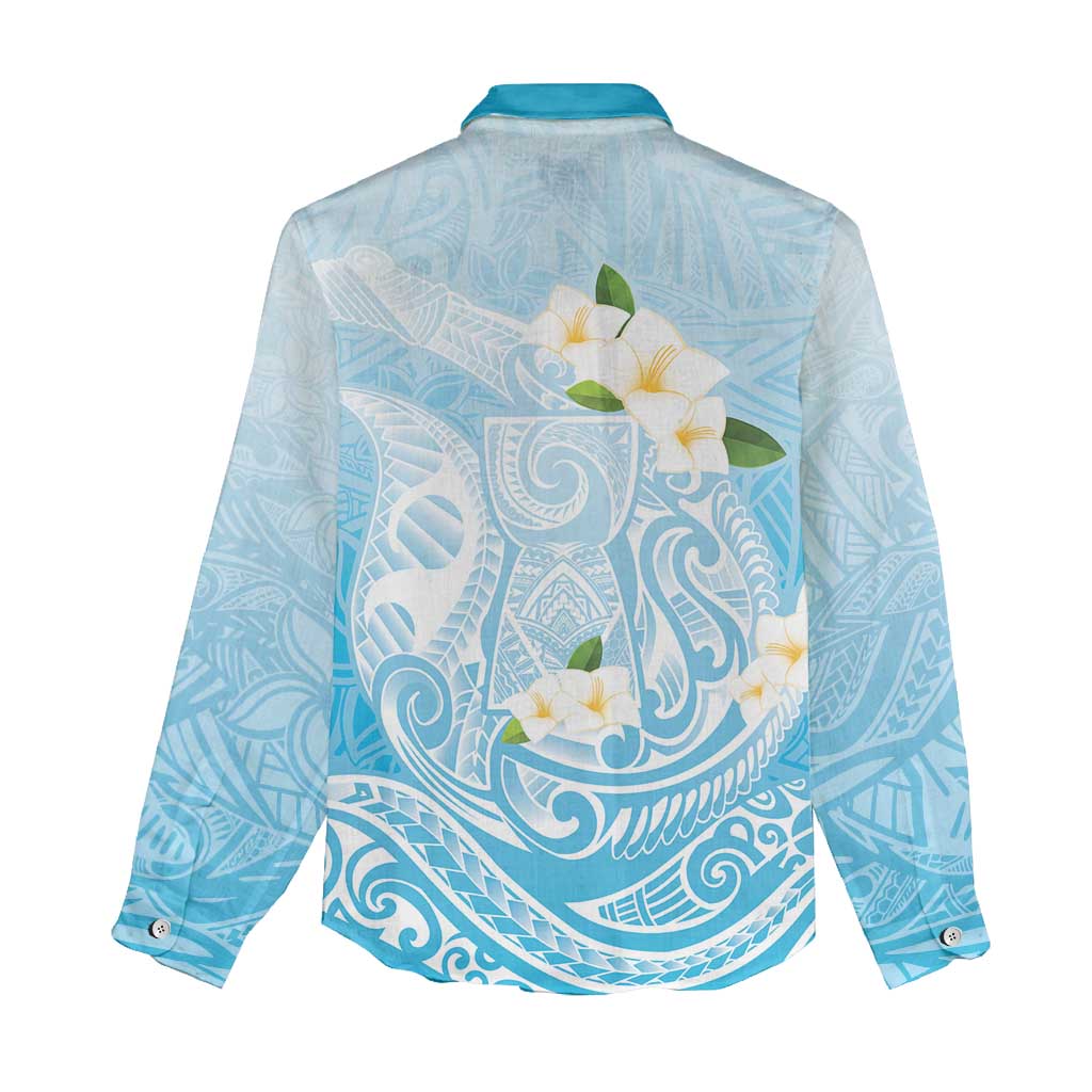 Guam Fishhook Mix Guasali Flowers Women Casual Shirt Dreaming Turquoise LT7 - Polynesian Pride