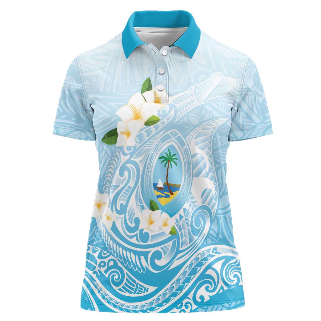 Guam Fishhook Mix Guasali Flowers Women Polo Shirt Dreaming Turquoise LT7 Female Turquoise - Polynesian Pride