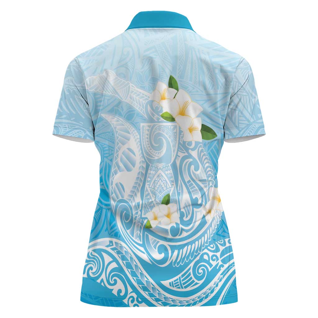 Guam Fishhook Mix Guasali Flowers Women Polo Shirt Dreaming Turquoise LT7 - Polynesian Pride