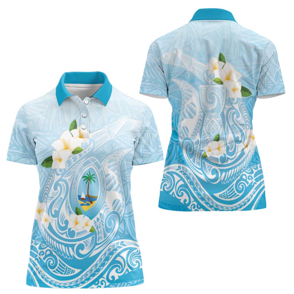 Guam Fishhook Mix Guasali Flowers Women Polo Shirt Dreaming Turquoise LT7 - Polynesian Pride