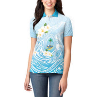 Guam Fishhook Mix Guasali Flowers Women Polo Shirt Dreaming Turquoise LT7 - Polynesian Pride