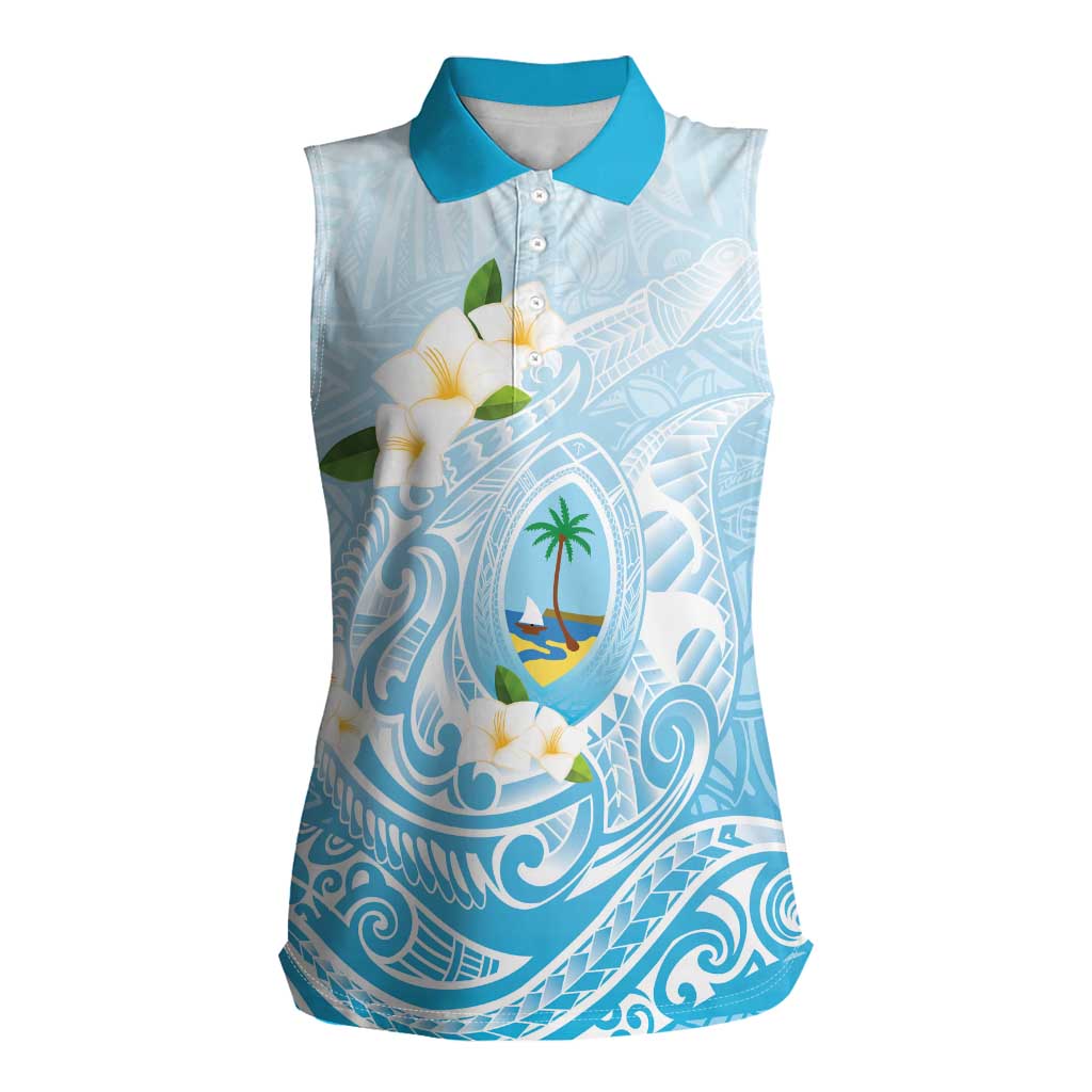 Guam Fishhook Mix Guasali Flowers Women Sleeveless Polo Shirt Dreaming Turquoise LT7 Female Turquoise - Polynesian Pride