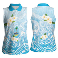 Guam Fishhook Mix Guasali Flowers Women Sleeveless Polo Shirt Dreaming Turquoise LT7 - Polynesian Pride