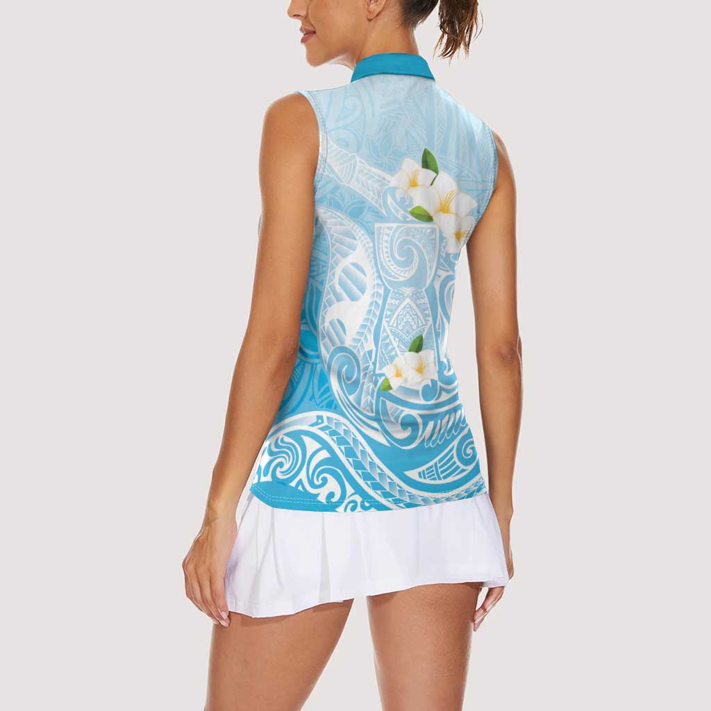 Guam Fishhook Mix Guasali Flowers Women Sleeveless Polo Shirt Dreaming Turquoise LT7 - Polynesian Pride