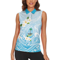 Guam Fishhook Mix Guasali Flowers Women Sleeveless Polo Shirt Dreaming Turquoise LT7 - Polynesian Pride