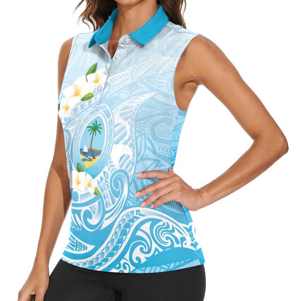 Guam Fishhook Mix Guasali Flowers Women Sleeveless Polo Shirt Dreaming Turquoise LT7 - Polynesian Pride