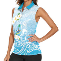 Guam Fishhook Mix Guasali Flowers Women Sleeveless Polo Shirt Dreaming Turquoise LT7 - Polynesian Pride