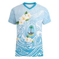 Guam Fishhook Mix Guasali Flowers Women V-Neck T-Shirt Dreaming Turquoise LT7 Female Turquoise - Polynesian Pride
