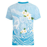 Guam Fishhook Mix Guasali Flowers Women V-Neck T-Shirt Dreaming Turquoise LT7 - Polynesian Pride