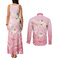Guam Fishhook Mix Guasali Flowers Couples Matching Tank Maxi Dress and Long Sleeve Button Shirt Dreaming Coral LT7 - Polynesian Pride