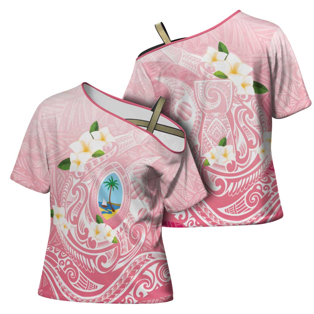 Guam Fishhook Mix Guasali Flowers Cross Shoulder Shirt Dreaming Coral LT7 - Polynesian Pride