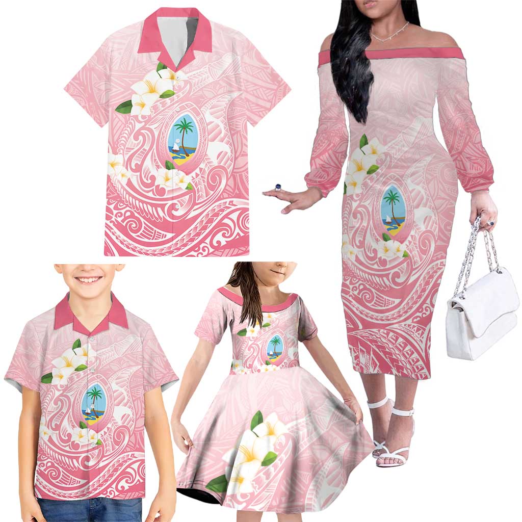 Guam Fishhook Mix Guasali Flowers Family Matching Off The Shoulder Long Sleeve Dress and Hawaiian Shirt Dreaming Coral LT7 - Polynesian Pride