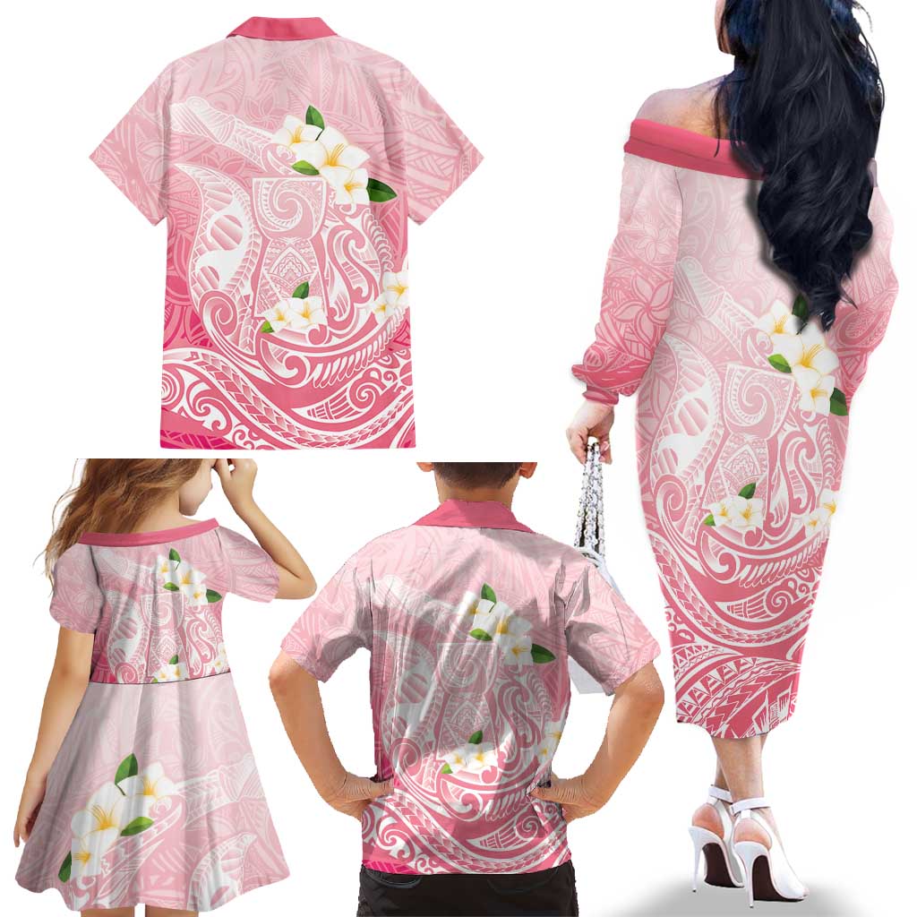 Guam Fishhook Mix Guasali Flowers Family Matching Off The Shoulder Long Sleeve Dress and Hawaiian Shirt Dreaming Coral