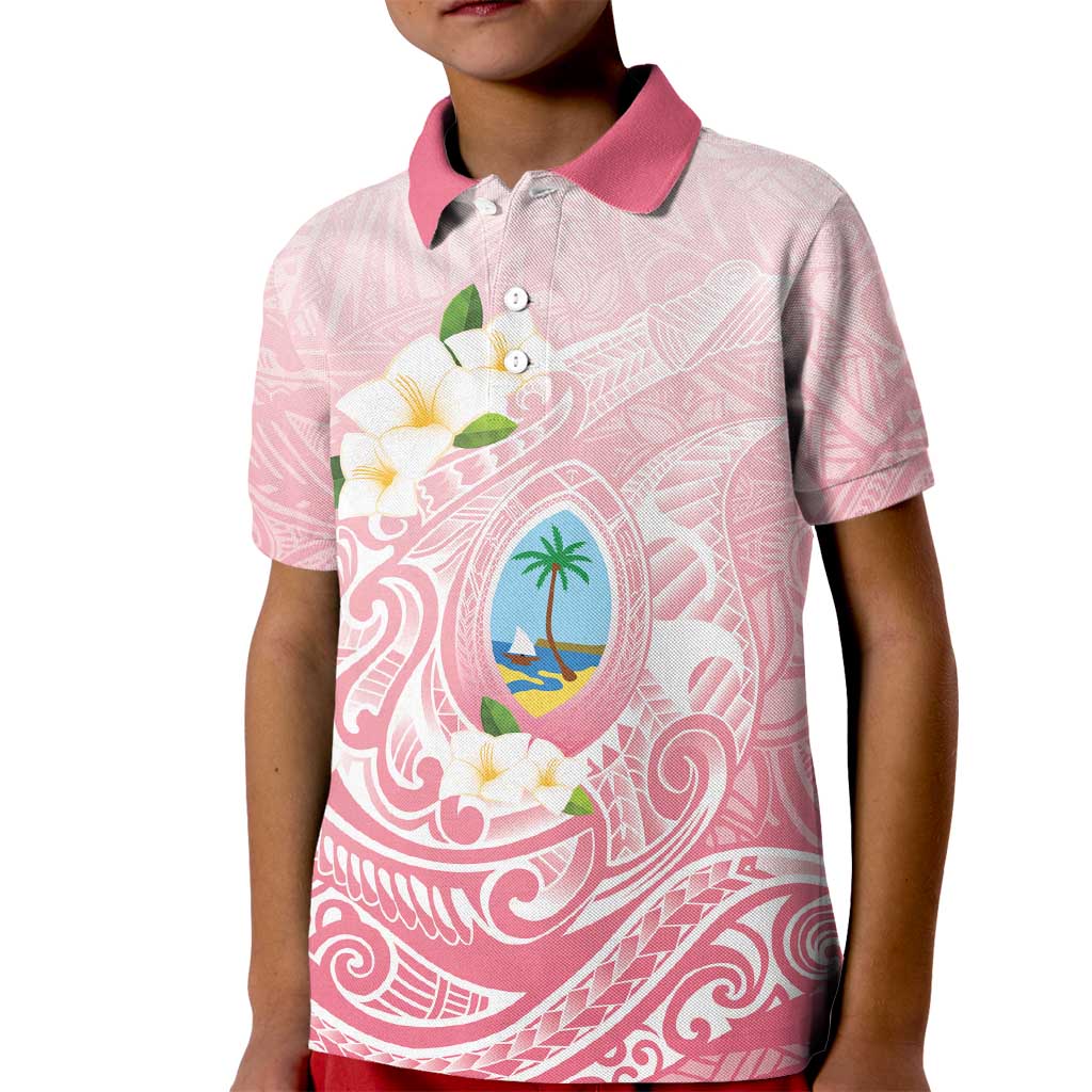 Guam Fishhook Mix Guasali Flowers Kid Polo Shirt Dreaming Coral LT7 Kid Pink - Polynesian Pride