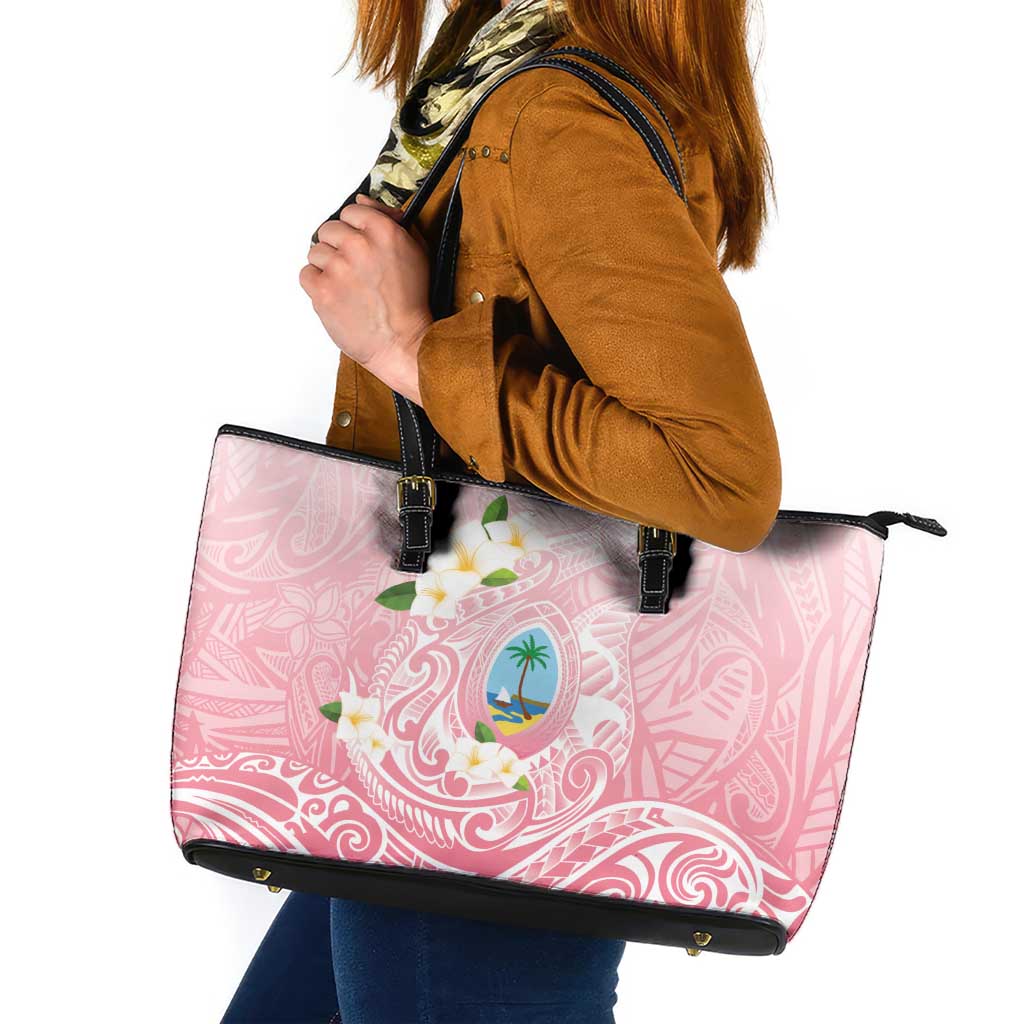 Guam Fishhook Mix Guasali Flowers Leather Tote Bag Dreaming Coral LT7 Pink - Polynesian Pride