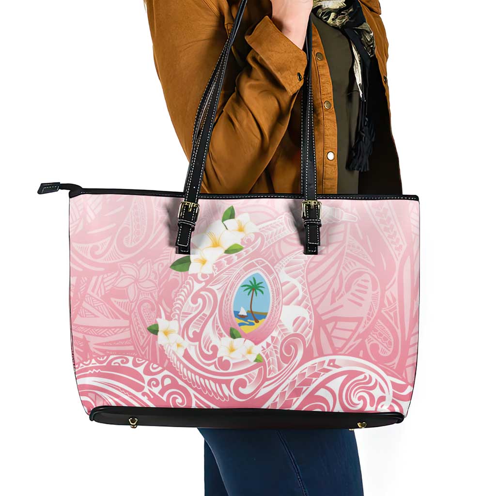 Guam Fishhook Mix Guasali Flowers Leather Tote Bag Dreaming Coral LT7 - Polynesian Pride
