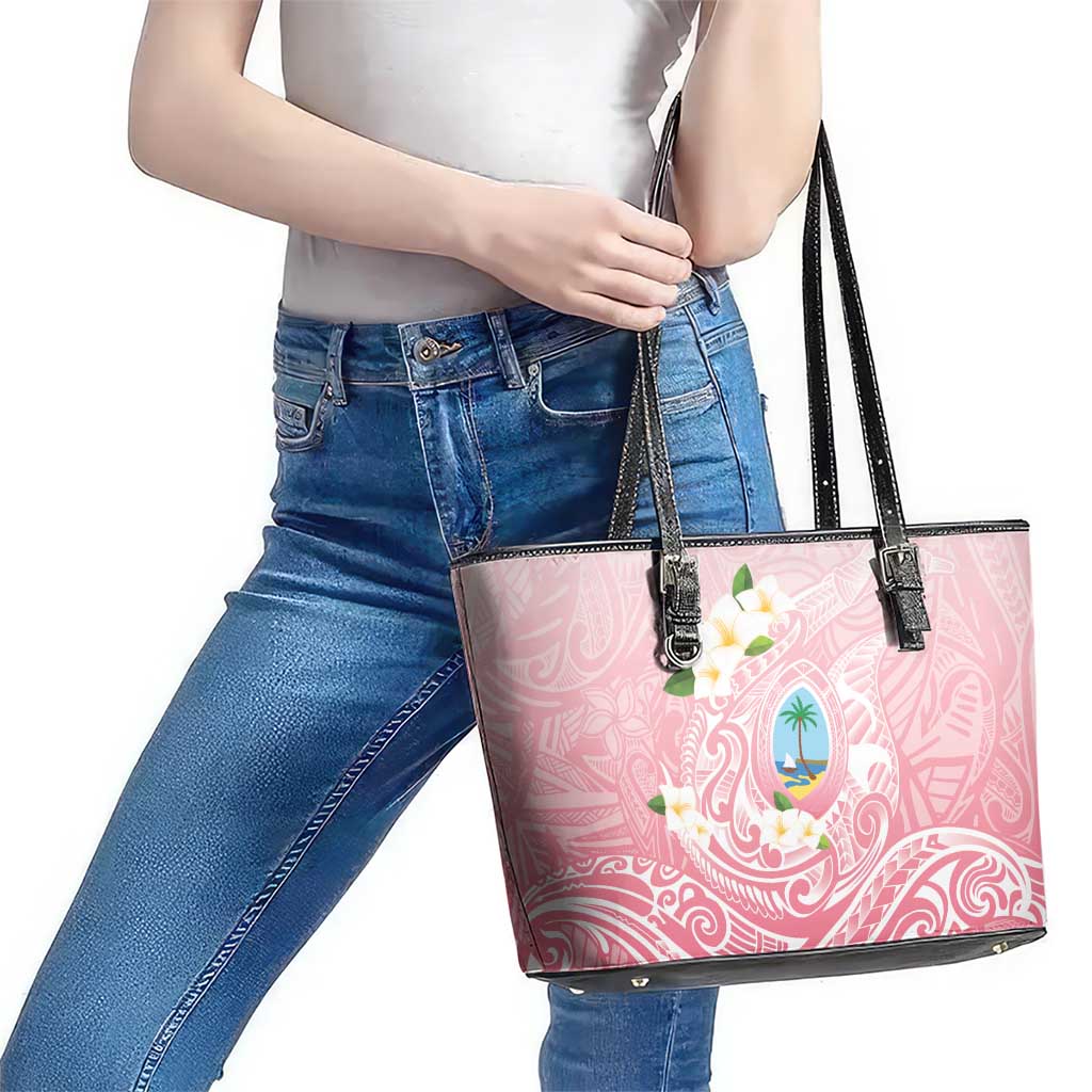 Guam Fishhook Mix Guasali Flowers Leather Tote Bag Dreaming Coral LT7 - Polynesian Pride