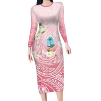 Guam Fishhook Mix Guasali Flowers Long Sleeve Bodycon Dress Dreaming Coral LT7 Long Dress Pink - Polynesian Pride