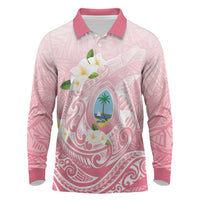 Guam Fishhook Mix Guasali Flowers Long Sleeve Polo Shirt Dreaming Coral LT7 Pink - Polynesian Pride