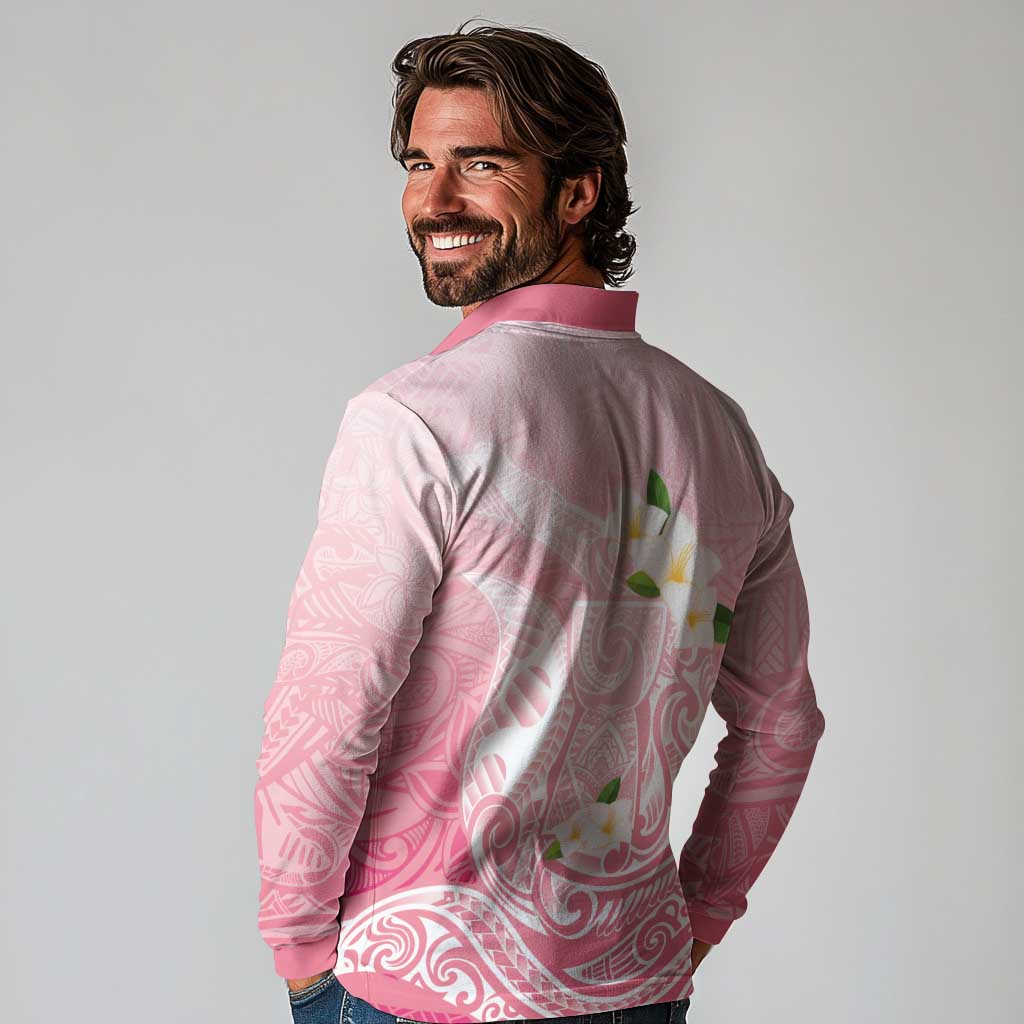 Guam Fishhook Mix Guasali Flowers Long Sleeve Polo Shirt Dreaming Coral LT7 - Polynesian Pride