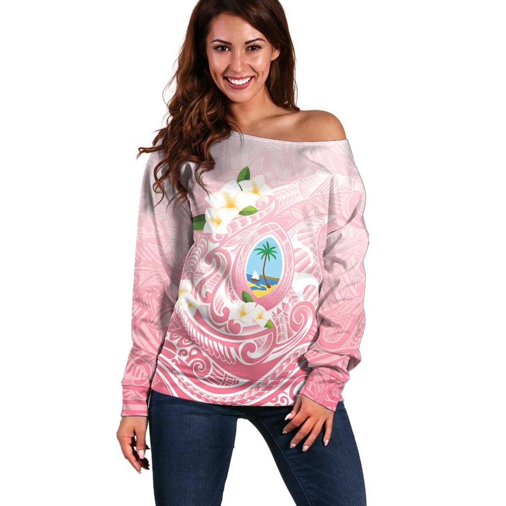 Guam Fishhook Mix Guasali Flowers Off Shoulder Sweater Dreaming Coral LT7 Women Pink - Polynesian Pride