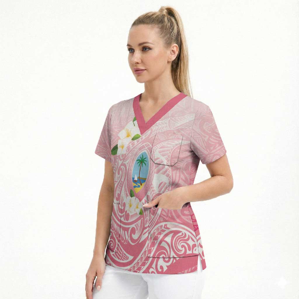 Guam Fishhook Mix Guasali Flowers Scrub Top Dreaming Coral LT7 - Polynesian Pride